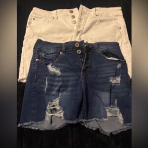 SHORTS BUNDLE** Two-Pair Denim Shorts Set - Dark Blue Distressed & WHITE